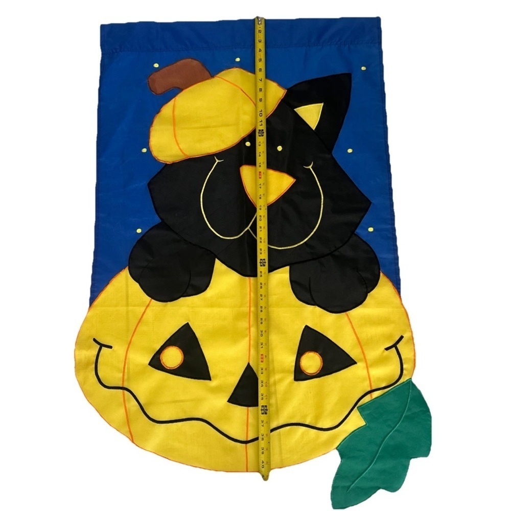 Vintage Halloween Black Cat Flag Garden Cute Inside pumpkin 28x42” Die Cut - Picture 6 of 8